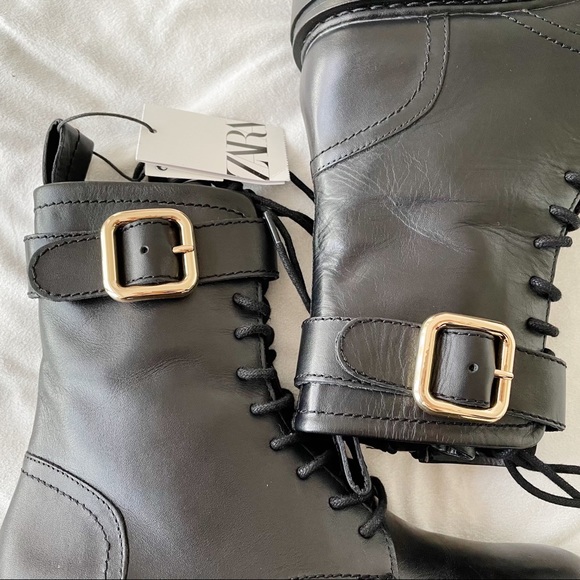 Zara Low Heeled Leather Ankle Boots Size 6 - Picture 7 of 7